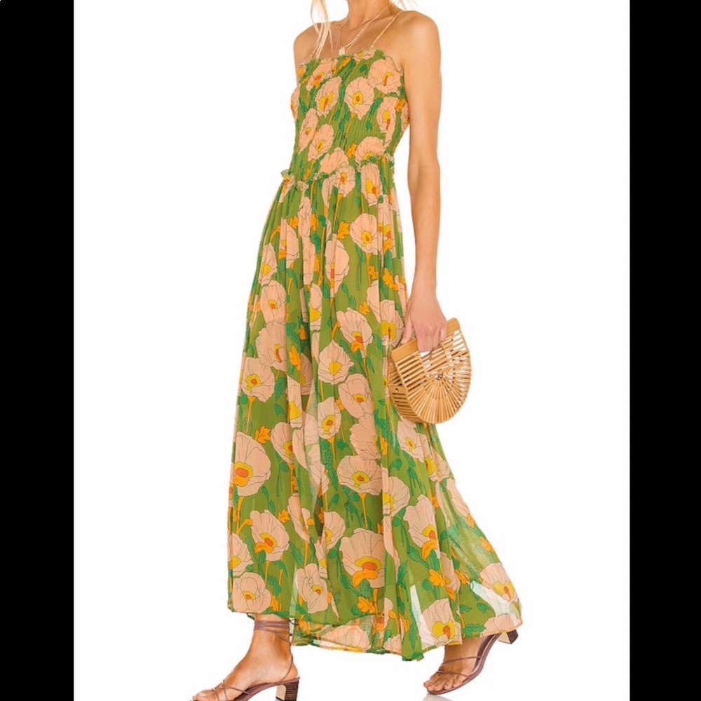 Free People size L green multi color jumpsuit